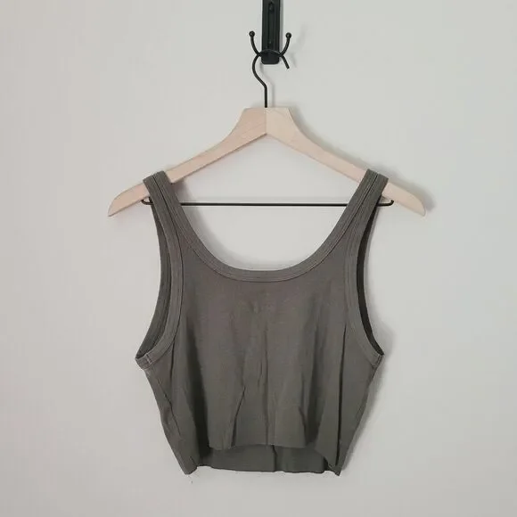 Aerie Ribbed Hook & Eye Olive Green Cropped Tank Size Large - Picture 2 of 7